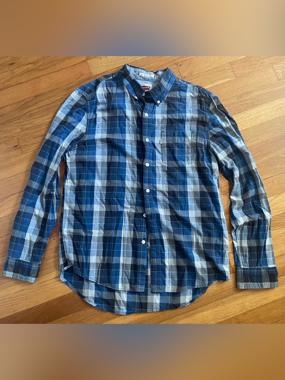 Levi's Blue and White Plaid Button-Down Shirt